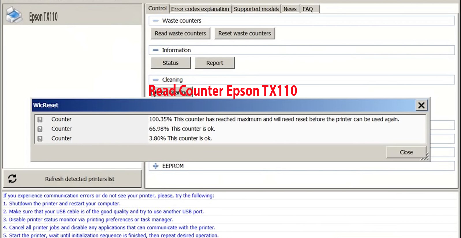 Reset Epson TX110 Step 2